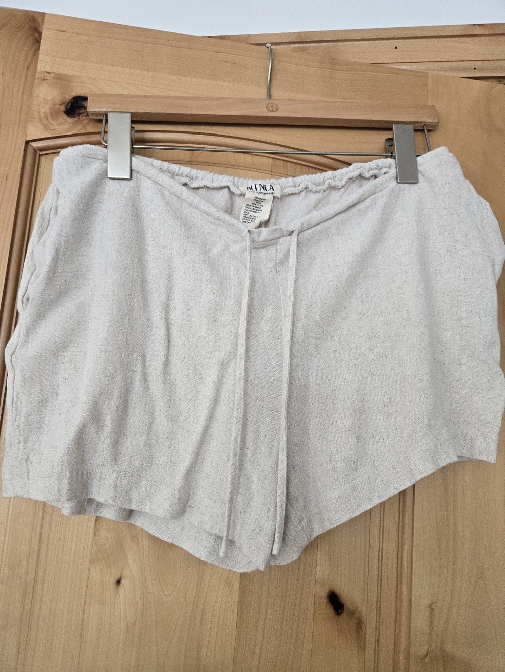 Blenca Cream Drawstring Linen-Blend Women’s Athletic Shorts Large